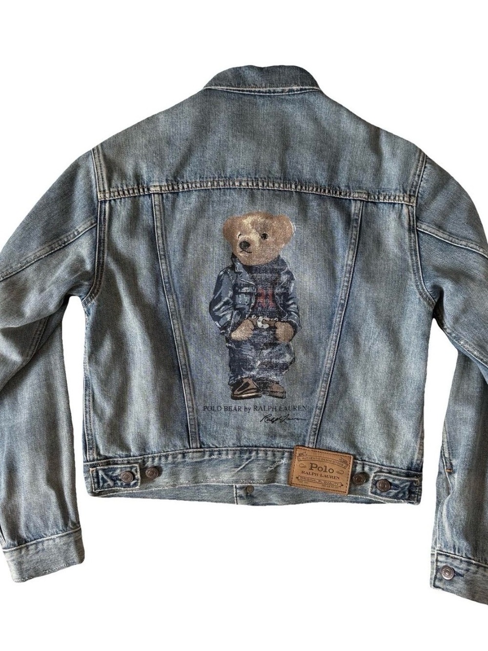 Polo by Ralph Lauren Women Denim Jacket with Polo Bear Print Lining - Blue